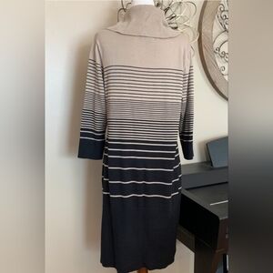 Lemmie Nina Leonard Midi Sweater Dress Cowl Turtle Neck Knit Black Tan Womens XL
